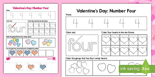 Valentine's Day Number Four Activity